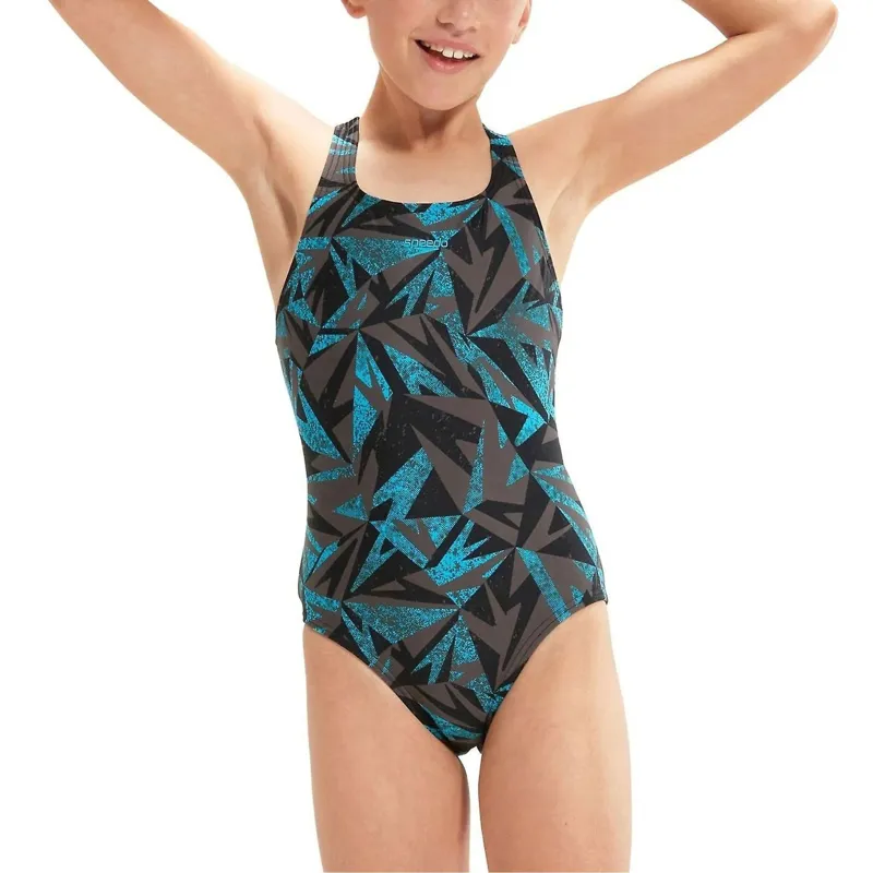 Speedo Girls Hyperboom Allover Medalist Swimsuit Black/Blue-3